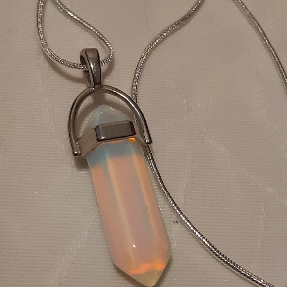 Moon Stone Necklace, Necklace Is Stamped 925, Pendant Is Not, Necklace Is 24.5"L - Picture 2 of 12